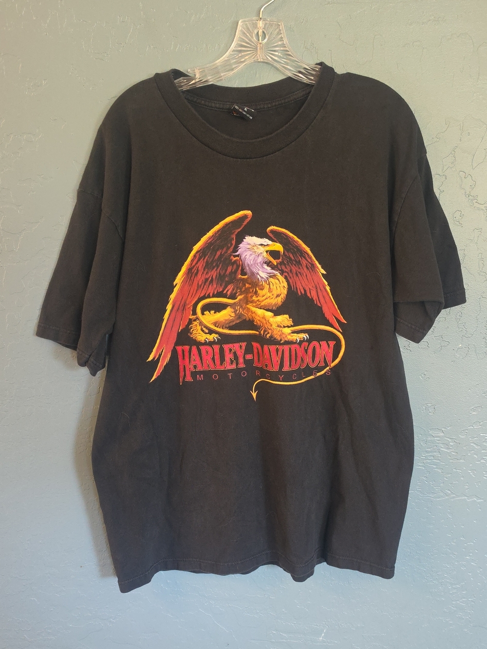 VTG El Paso TX Harley-Davidson Black Tee with Red and Yellow Eagle Graphic